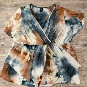 SHEIN Multicolor Tie-Dye Wrap Blouse